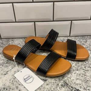 Andre Assous Womens 8 Nabila Slide Sandals Black Double Strap Featherweights NIB